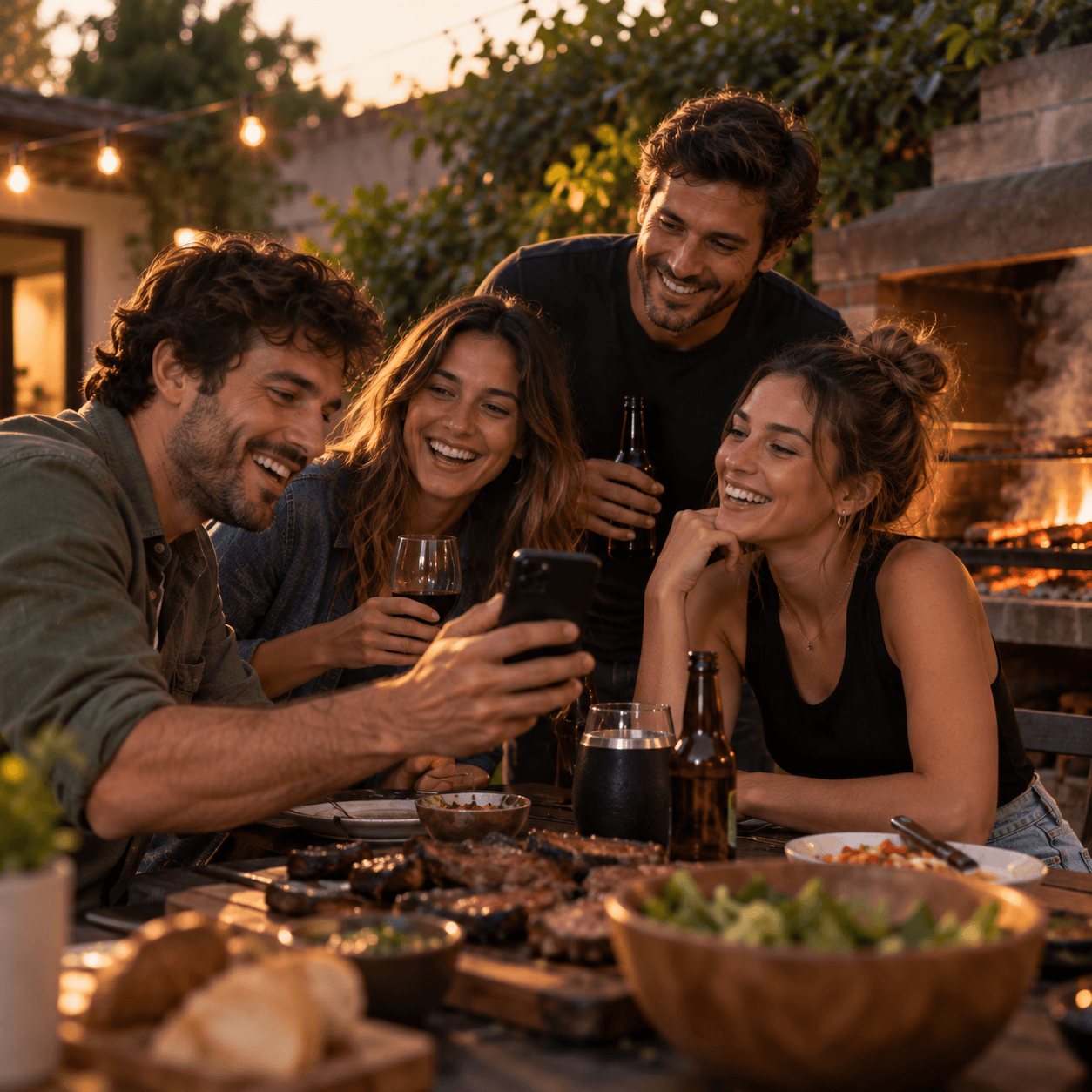 Amigos en un asado dividiendo la cuenta